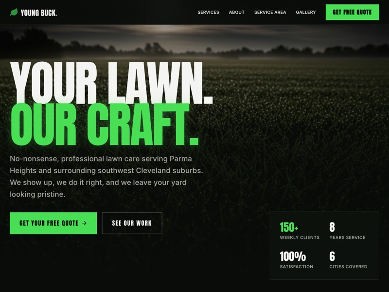 Young Buck Maintenance lawn care site — Your Lawn, Our Craft